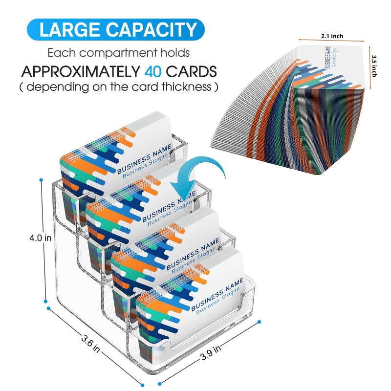 MaxGear Clear Business Card Holder 4 Pocket Business Card Display, Acrylic Business Card Stand for Desk or Counter with 4 Tier, 320 Card Capacity, 2 Pack - Image 3